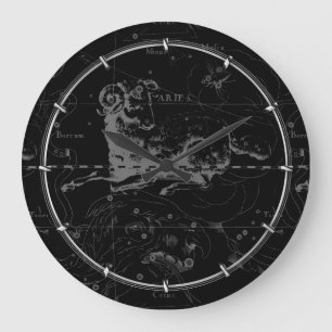 Sternbild Widder Hevelius Vintage auf Schwarz Große Wanduhr