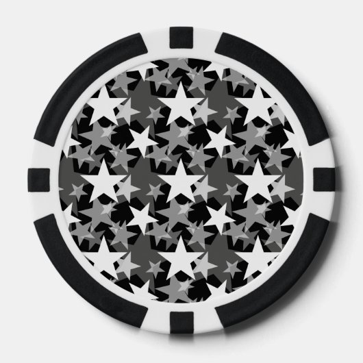Sterne 3 Schwarzweiss Pokerchips (Vorderseite)