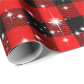 Sterne auf Buffalo Kariert Geschenkpapier (Rolleneckpunkt)