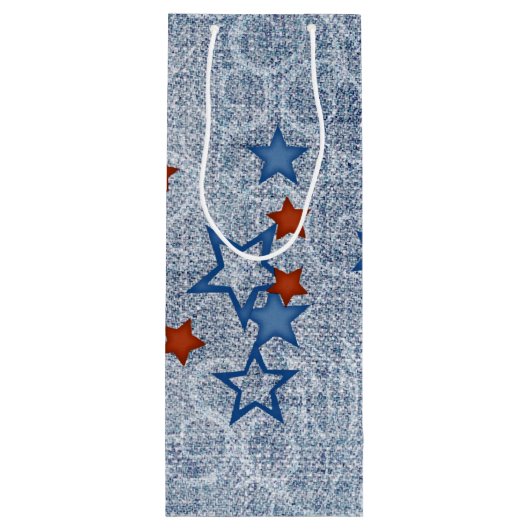 Sterne auf Denim Geschenktüte Für Weinflaschen (Rückseite)