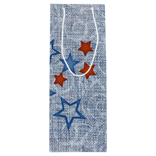 Sterne auf Denim Geschenktüte Für Weinflaschen (Vorderseite)