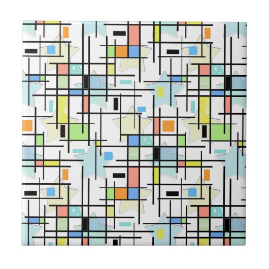 Sterne auf einem karierten Hintergrund. Fliese (Vorderseite)