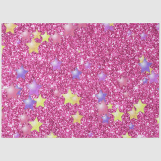 Sterne auf glänzenden Glitzer, rosa Seidenpapier