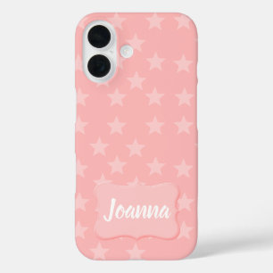 Sterne auf rosa Monogram oder Name Custom iPhone 16 Hülle