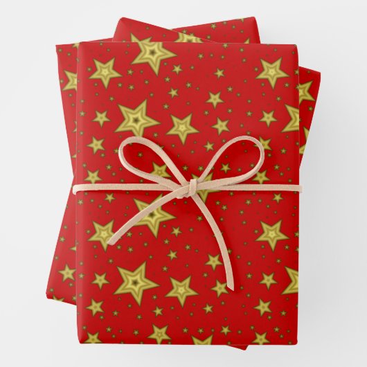 Sterne auf rotem Untergrund Geschenkpapier Set (Beispiel)