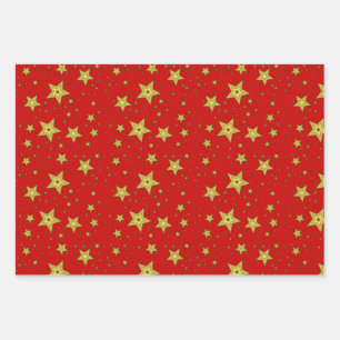 Sterne auf rotem Untergrund Geschenkpapier Set