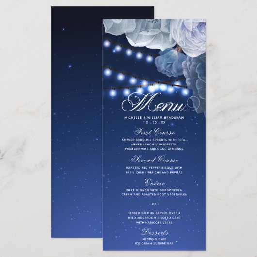 Sterne Blue Elegante Menu Menükarte (Vorne/Hinten)