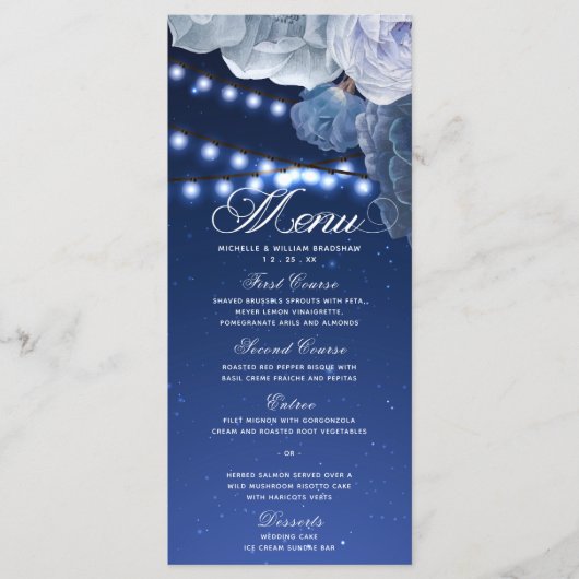 Sterne Blue Elegante Menu Menükarte (Vorderseite)