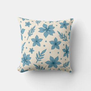 Sterne Blume und Blätter Blaue Creme Kissen