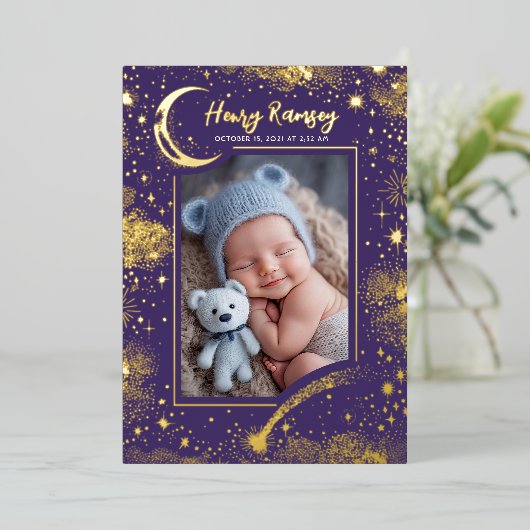 Sterne Celestial Niedliche Lila Neugeborene Fotos Folieneinladung (Stehend vorne)