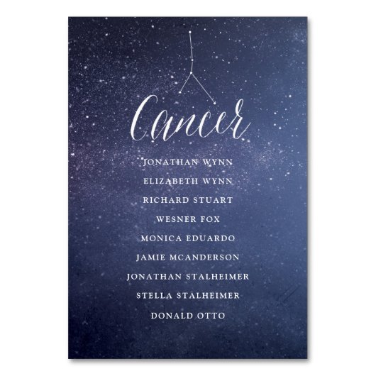 Sterne Celestial Wedding Seating Chart Cancer Canc Tischnummer (Vorderseite)