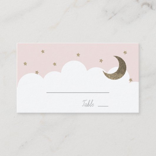 Sterne & Crescent Moon Pink Girl Platzkarte (Vorderseite)