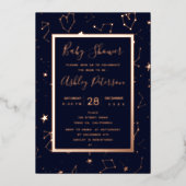 Sterne der Herzkonstellation und blaue Babydusche Folieneinladung (Vorderseite)