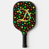 Sterne Farbenfrohe Sterne Elegantes Script Monogra Pickleball Schläger (Vorderseite)