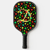 Sterne Farbenfrohe Sterne Elegantes Script Monogra Pickleball Schläger (Rückseite)
