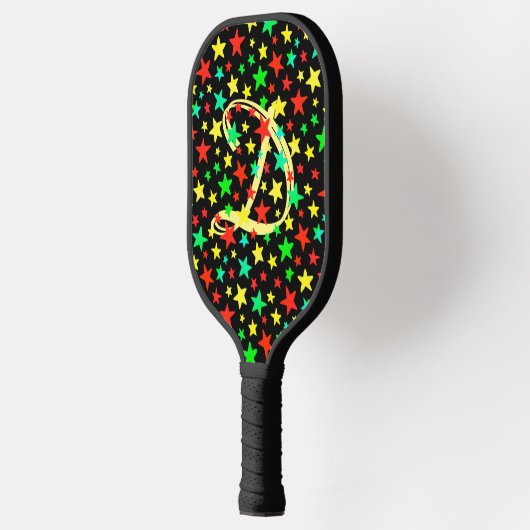 Sterne Farbenfrohe Sterne Elegantes Script Monogra Pickleball Schläger (Links)