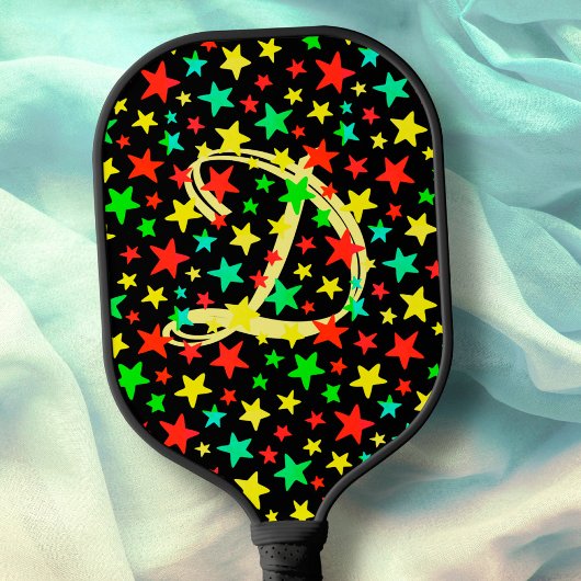 Sterne Farbenfrohe Sterne Elegantes Script Monogra Pickleball Schläger