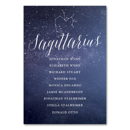 Sterne Hochzeitskarte Sagittarier Tischnummer (Vorderseite)