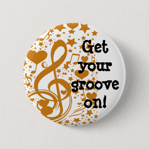 Sterne, Hörgeräte und Musiknoten,Gold_ Button