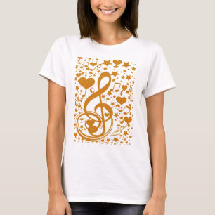 Sterne, Hörgeräte und Musiknoten,Gold_ T-Shirt
