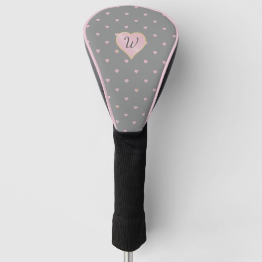 Sterne im Herzen auf der grauen Fahrerabdeckung Golf Headcover (Vorderseite)