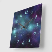 Sterne im Weltraum Lila grüner Nebel Quadratische Wanduhr (Winkel)