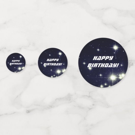 Sterne in Deep Space Dark Blue Happy Birthday Konfetti (Vorderseiten)