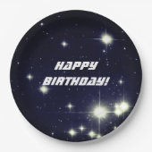 Sterne in Deep Space Dark Blue Happy Birthday Pappteller (Vorderseite)