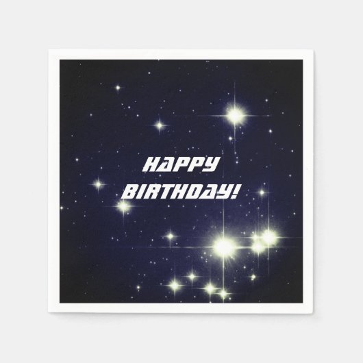 Sterne in Deep Space Dark Blue Happy Birthday Serviette (Vorderseite)
