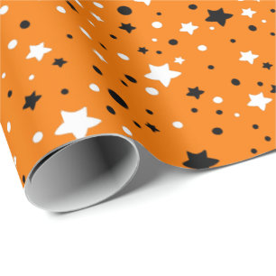 Sterne in Schwarz und Weiß in Orange Geschenkpapier