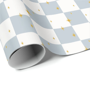 Sterne Kariert Magischer Salbei Blau Geschenkpapier