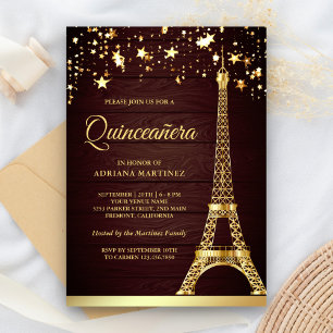 Sterne Konfetti Goldfolie Eiffelturm Quinceanera Einladung