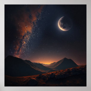 Sterne leuchten am Himmel und am Mond -3 Poster