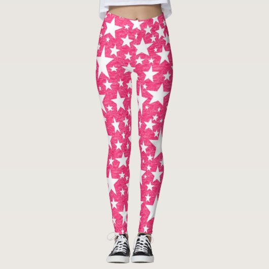 Sterne mit Hot-Pink-Hintergrund Leggings (Vorderseite)