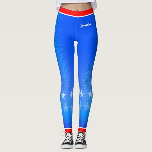 Sterne mit Ihrem Namen auf Bright Blue Leggings (Vorderseite)