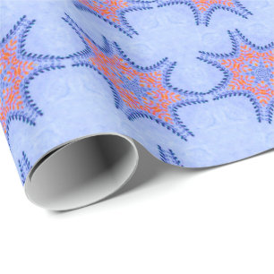 STERNE MIT ROT BLAUEN BLUMEN GESCHENKPAPIER