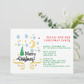 Sterne, Mond, Schneeflocken und frohe Weihnachten, Einladung (Stehend Vorderseite)