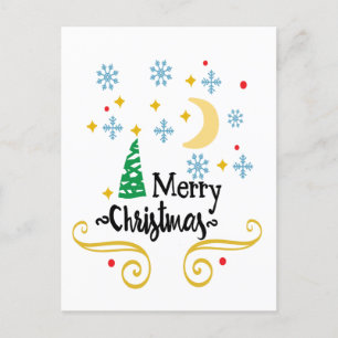 Sterne, Mond, Schneeflocken und Frohe Weihnachten, Feiertagspostkarte