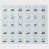 Sterne, Mond, Schneeflocken und frohe Weihnachten, Geschenkpapier (Flach)