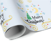 Sterne, Mond, Schneeflocken und frohe Weihnachten, Geschenkpapier (Rolleneckpunkt)