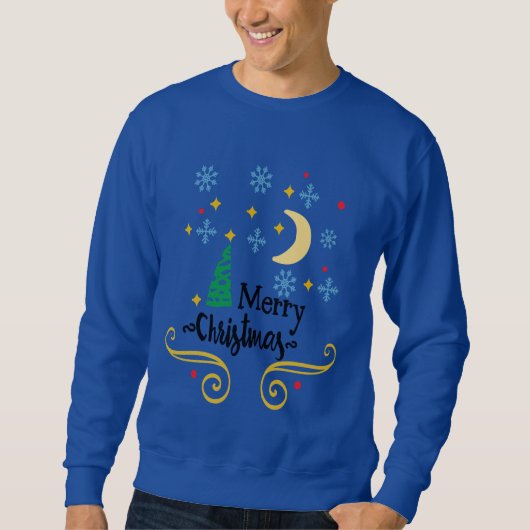 Sterne, Mond, Schneeflocken und frohe Weihnachten Sweatshirt (Vorderseite)