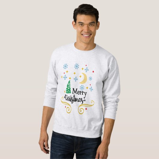 Sterne, Mond, Schneeflocken und frohe Weihnachten, Sweatshirt (Vorne ganz)