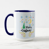 Sterne, Mond, Schneeflocken und frohe Weihnachten, Tasse (Links)