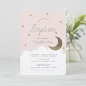Sterne & Moon Blush Pink Girl Taufe Einladung (Stehend Vorderseite)