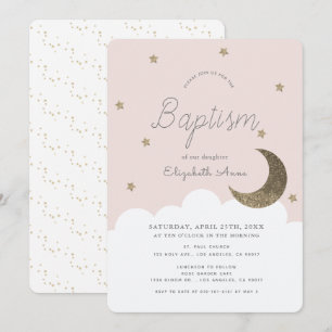 Sterne & Moon Blush Pink Girl Taufe Einladung