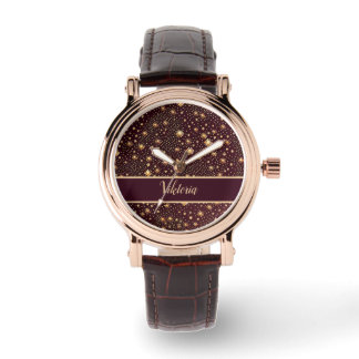 Sterne Muster braun orange Armbanduhr
