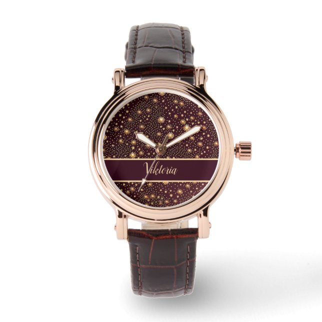 Sterne Muster braun orange Armbanduhr (Vorderseite)
