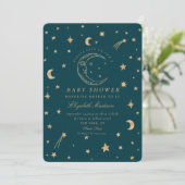 Sterne Niedlich Moon Golden Galaxy Babydusche Einladung (Stehend Vorderseite)