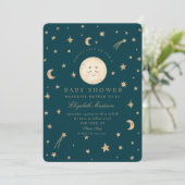 Sterne Niedlich Moon Golden Galaxy Babydusche Einladung (Stehend Vorderseite)