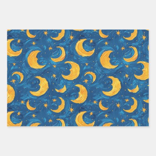 Sterne Night Skies Moons Stripes Geschenkpapier Set (Vorderseite 3)